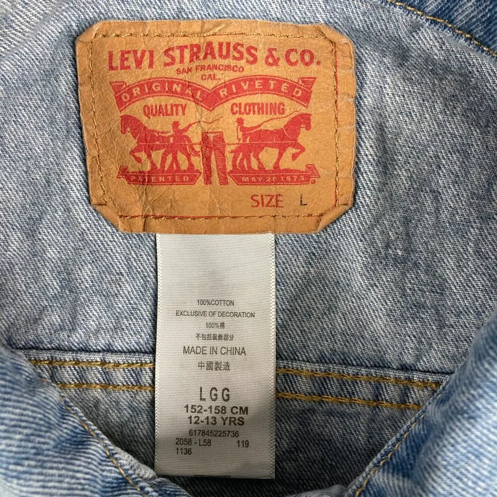 Levi's Trucker Jacket Boys Large Light Wash‎ Denim Button Front Classic Youth